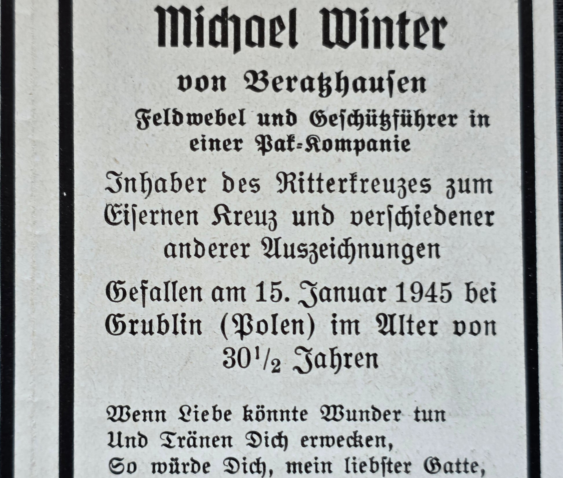 Sterbebild Feldwebel Beratzhausen PAK-Geschützführer Ritterkreuz Grublin Warszawa Polen - www.mmilitaria.com