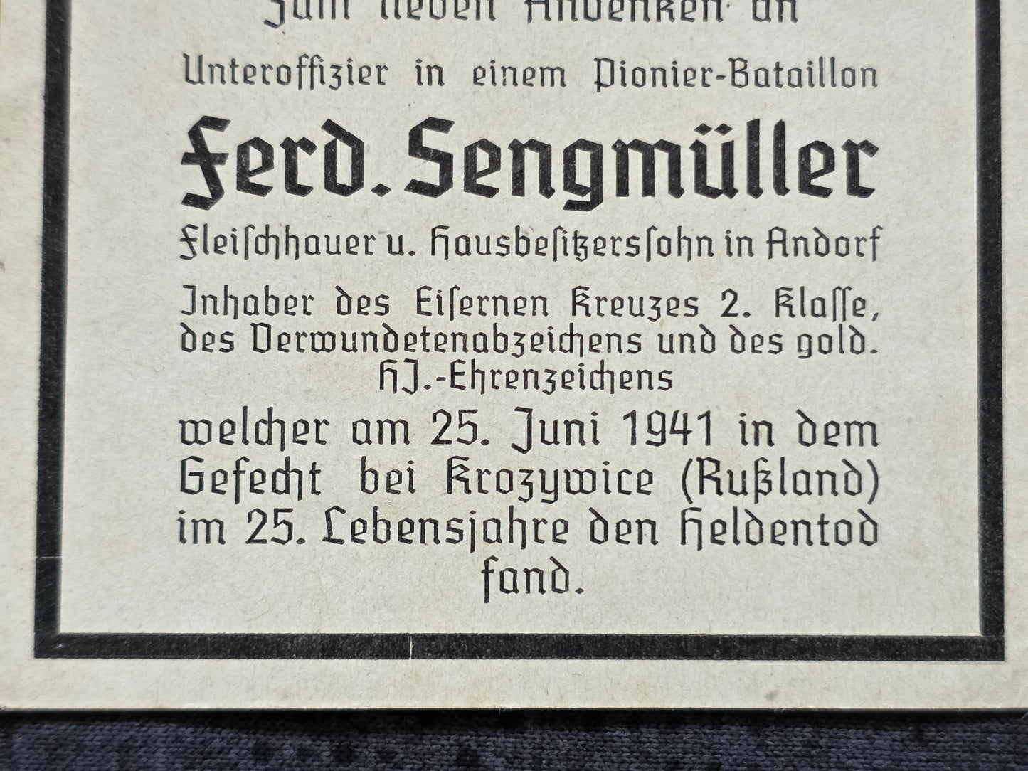 Sterbebild Brüder Andorf Unteroffizier Pionier Btl. HJ Ehrenabzeichen Krzywice Oberfeldwebel Fallschirmjäger Regt. Spanienkreuz Wiesbaden - www.mmilitaria.com