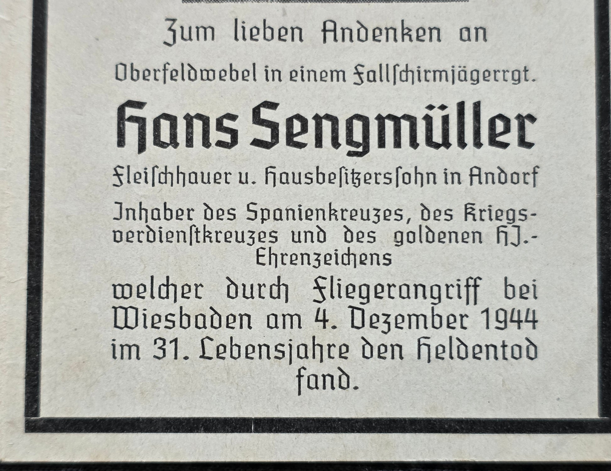 Sterbebild Brüder Andorf Unteroffizier Pionier Btl. HJ Ehrenabzeichen Krzywice Oberfeldwebel Fallschirmjäger Regt. Spanienkreuz Wiesbaden - www.mmilitaria.com