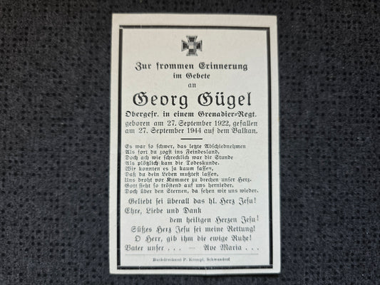 Sterbebild Obergefreiter Schwandorf Grenadier Regt. Strumica Nordmazedonien - www.mmilitaria.com