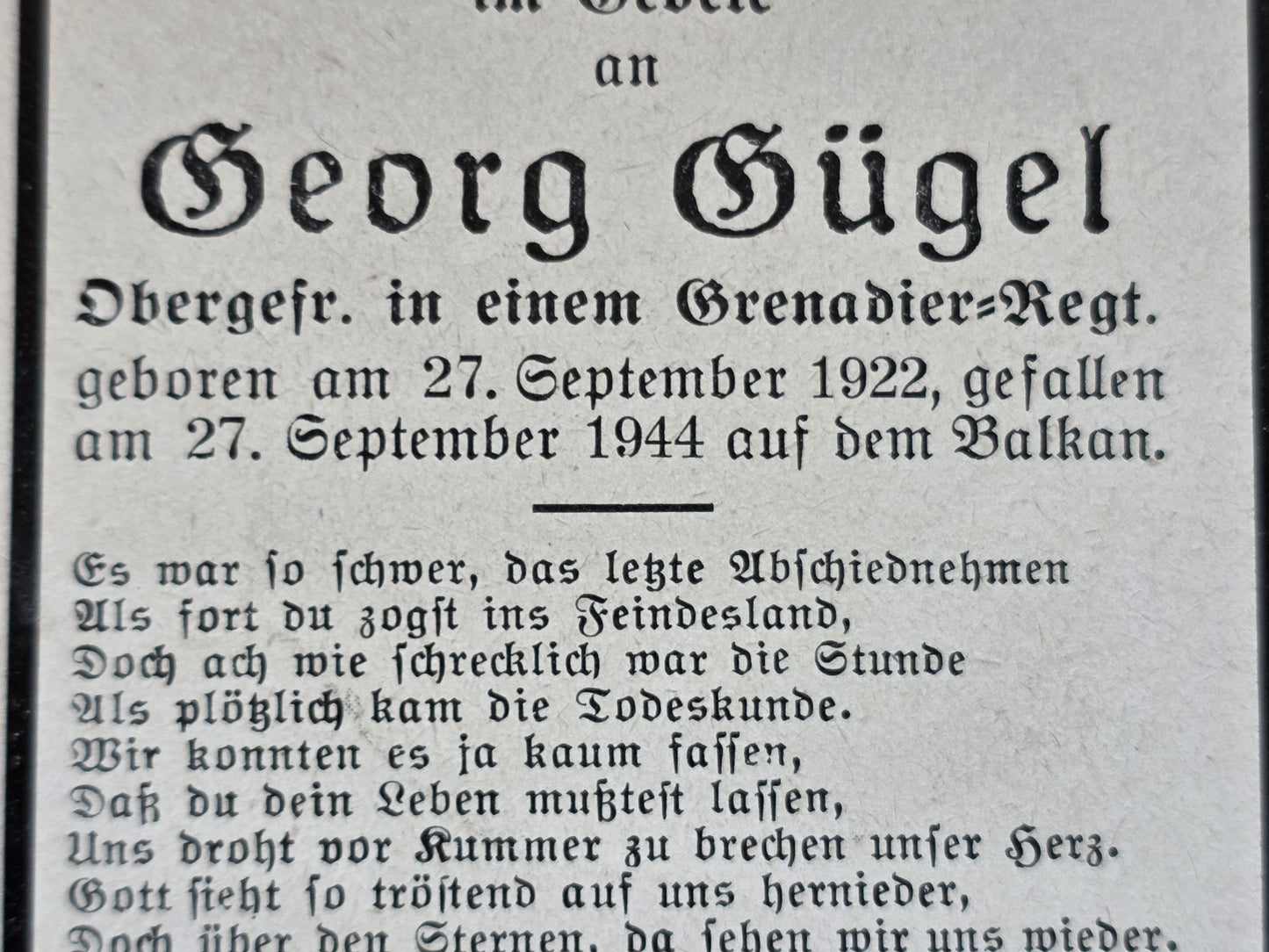 Sterbebild Obergefreiter Schwandorf Grenadier Regt. Strumica Nordmazedonien - www.mmilitaria.com