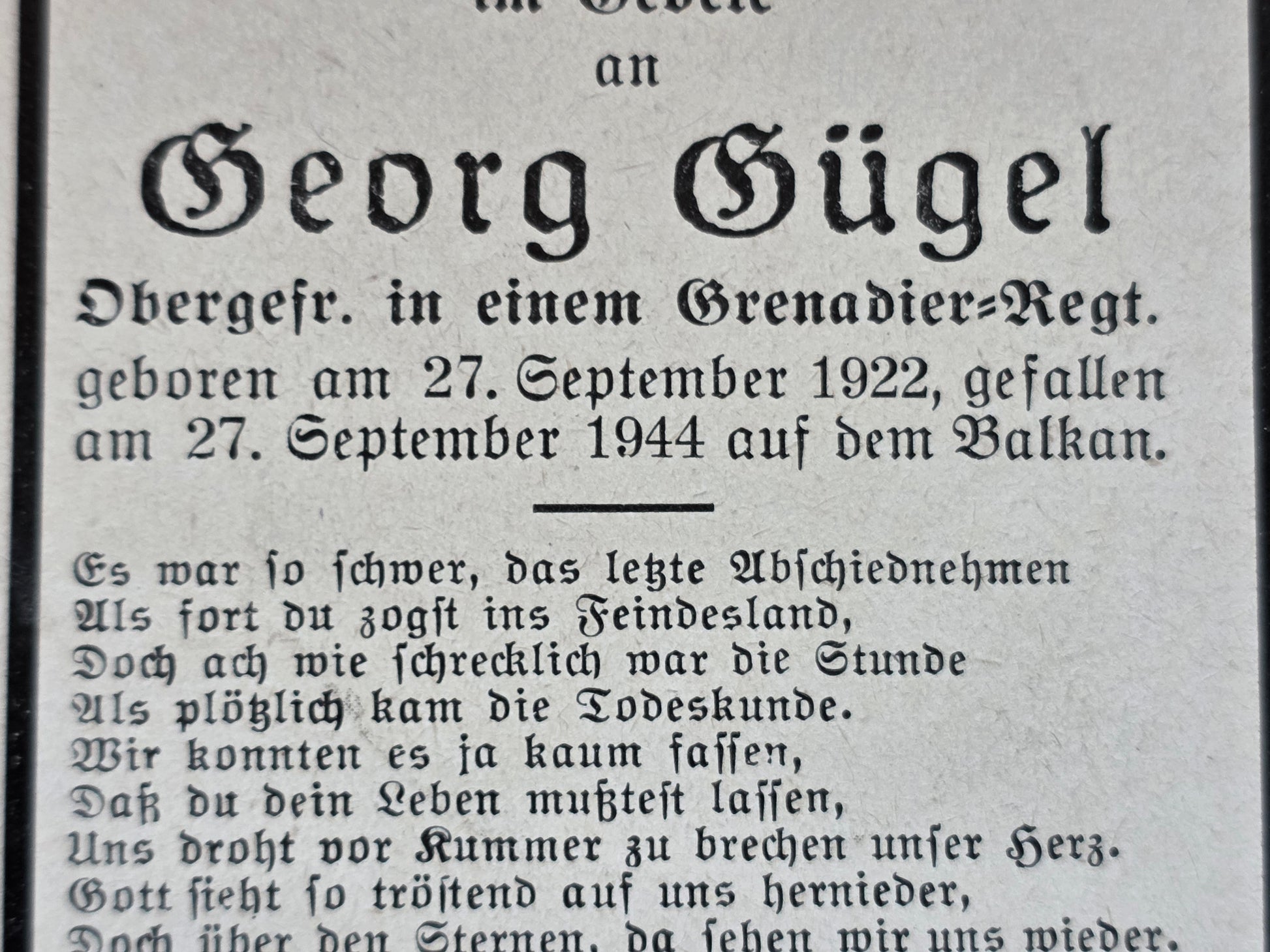 Sterbebild Obergefreiter Schwandorf Grenadier Regt. Strumica Nordmazedonien - www.mmilitaria.com