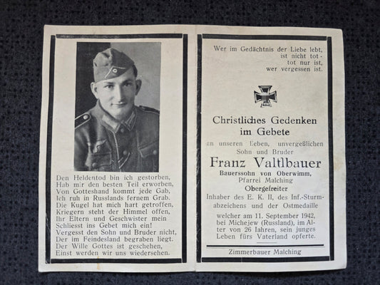Sterbebild Obergefreiter Oberwimmer 5. Komp. Gren. Regt. "Großdeutschland" GD Michejewo Russland - www.mmilitaria.com