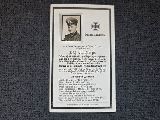 Sterbebild Obergefreiter Kirchberg Gebirgsjäger Regt. Echtfoto Kiestinki Eismeerfront Lappland Finnland - www.mmilitaria.com