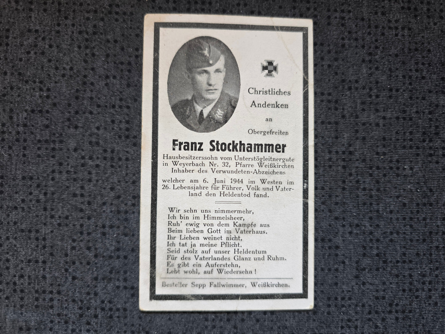 Sterbebild Obergefreiter LW Weyerbach DDay Normandie La Cambe Westen Frankreich - www.mmilitaria.com