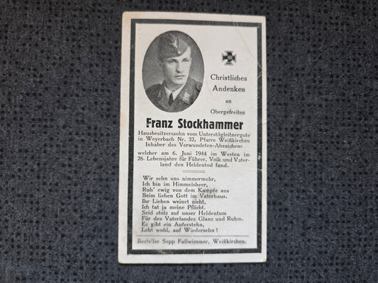 Sterbebild Obergefreiter LW Weyerbach DDay Normandie La Cambe Westen Frankreich - www.mmilitaria.com