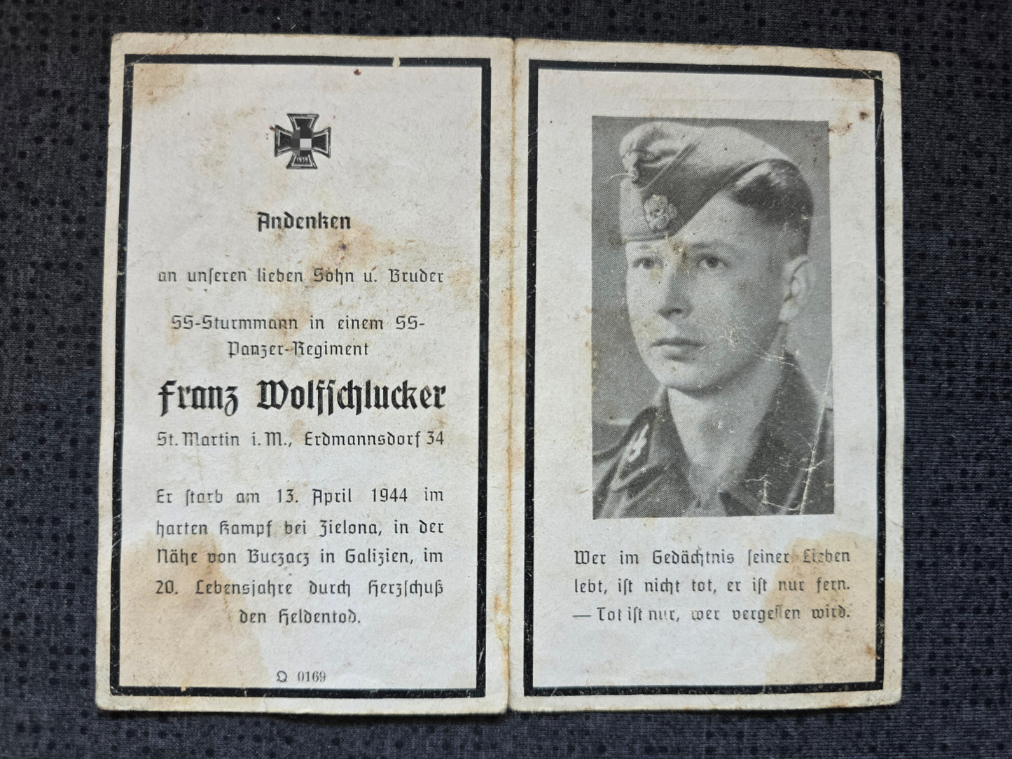 Sterbebild SS-Sturmmann Neuhaus SS-Panzer Regt. Zielona Galizien Ukraine - www.mmilitaria.com