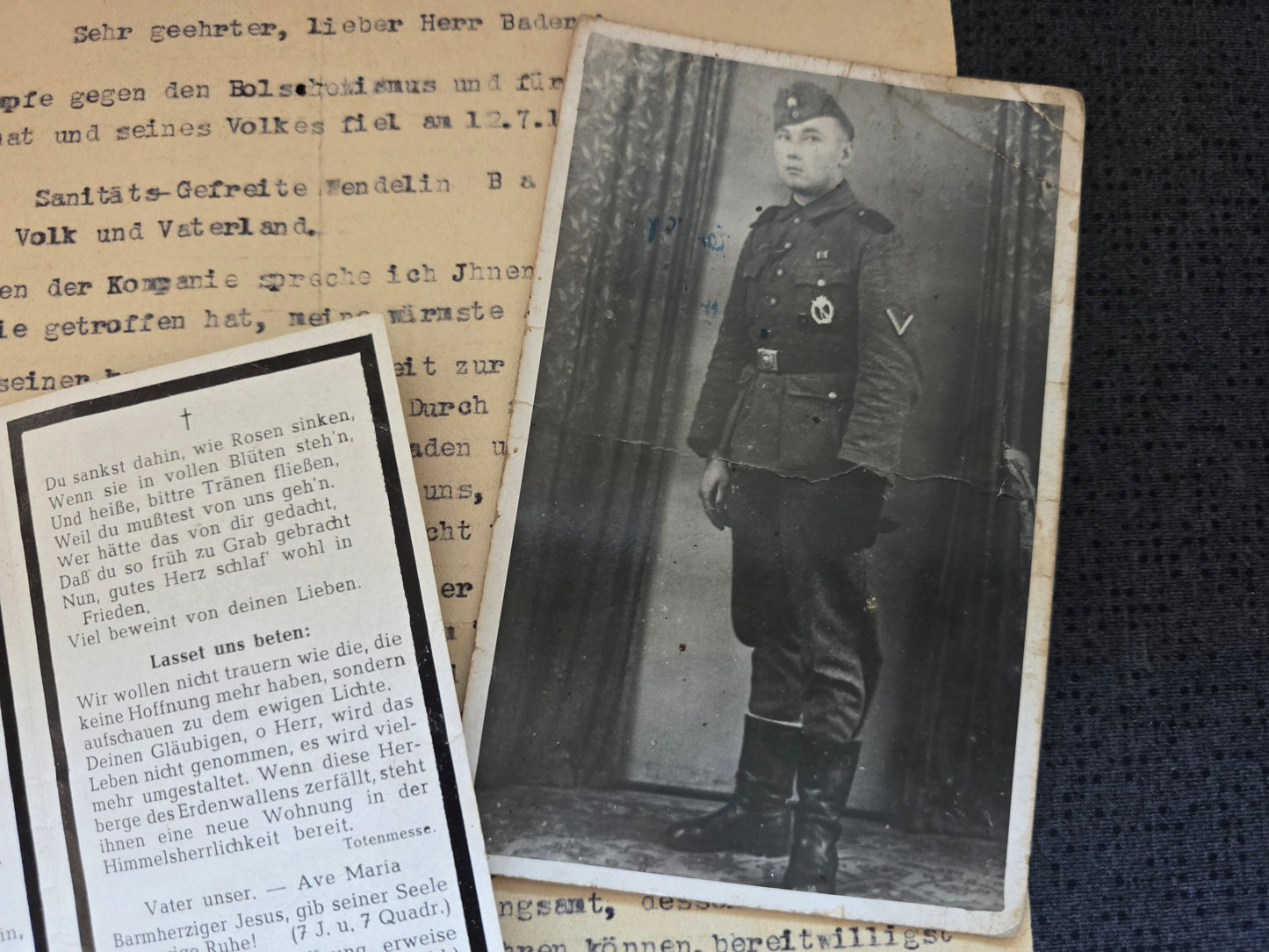 Sterbebild+Trauerbrief+Foto Obergefreiter Weiher Echtfoto Berenhof Daugavpils Lettland - www.mmilitaria.com