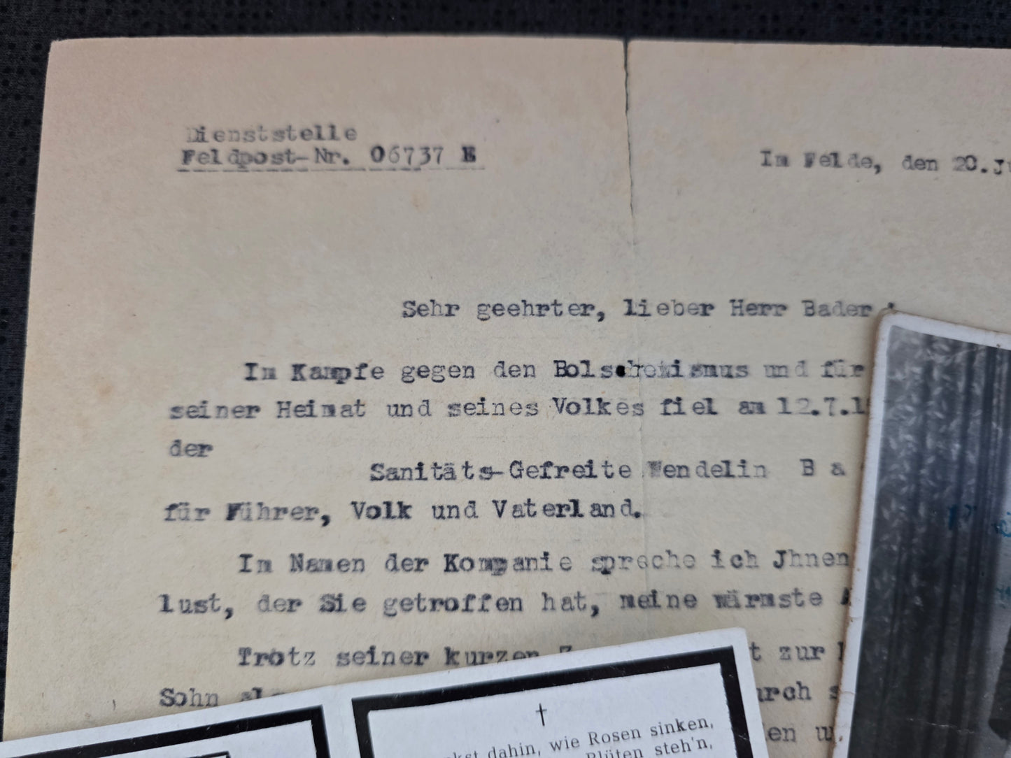 Sterbebild+Trauerbrief+Foto Obergefreiter Weiher Echtfoto Berenhof Daugavpils Lettland - www.mmilitaria.com