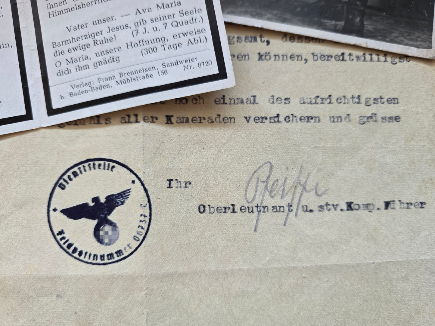 Sterbebild+Trauerbrief+Foto Obergefreiter Weiher Echtfoto Berenhof Daugavpils Lettland - www.mmilitaria.com