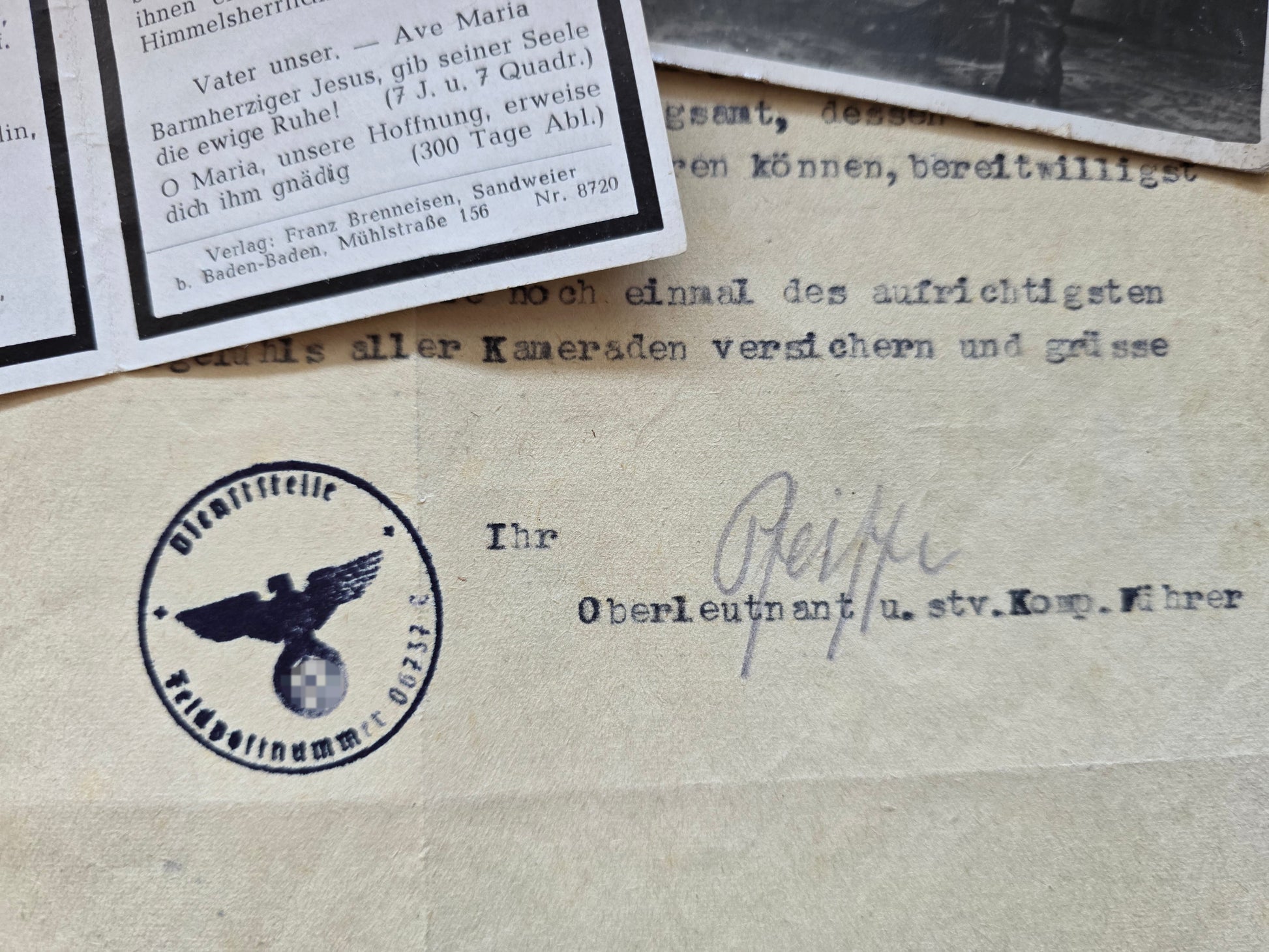 Sterbebild+Trauerbrief+Foto Obergefreiter Weiher Echtfoto Berenhof Daugavpils Lettland - www.mmilitaria.com