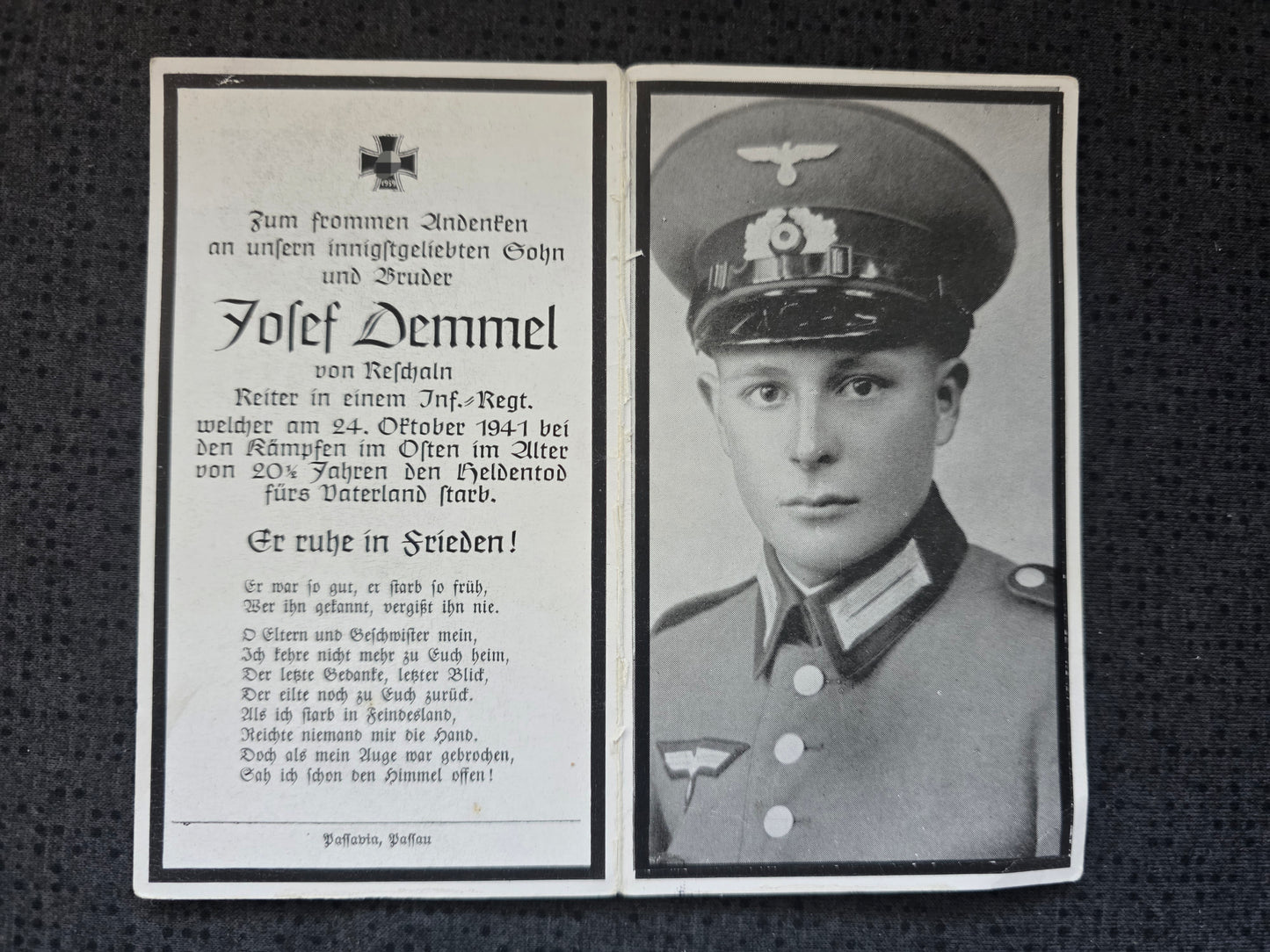 Sterbebild Schütze Rehschaln Reiter 13. Komp. Inf. Regt. 72 Russland - www.mmilitaria.com