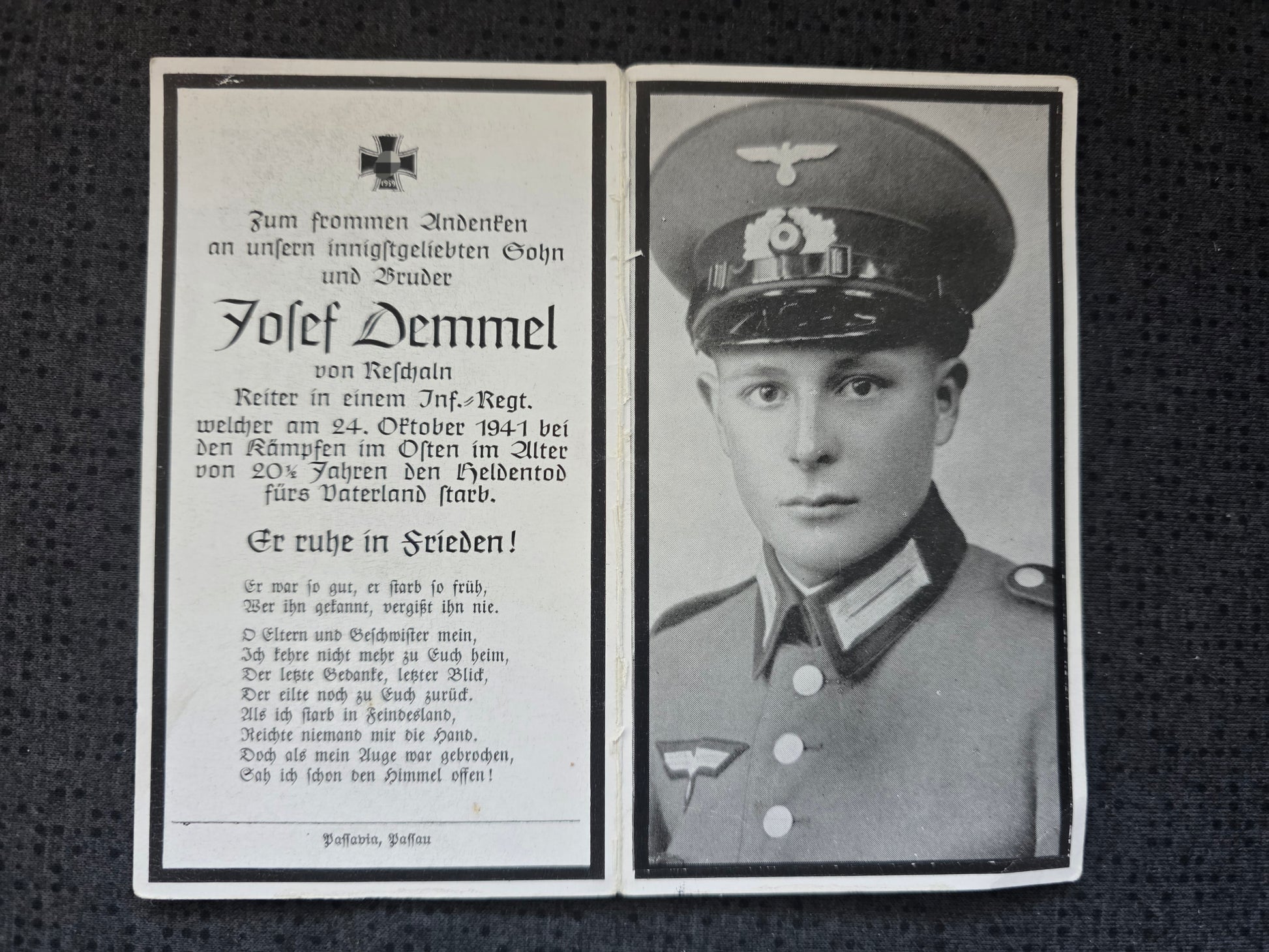 Sterbebild Schütze Rehschaln Reiter 13. Komp. Inf. Regt. 72 Russland - www.mmilitaria.com