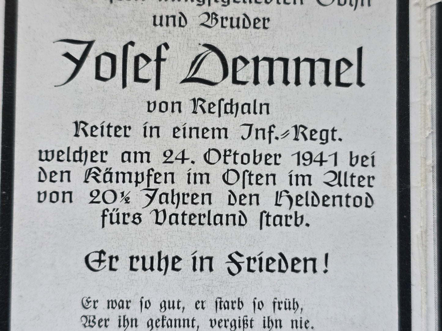 Sterbebild Schütze Rehschaln Reiter 13. Komp. Inf. Regt. 72 Russland - www.mmilitaria.com