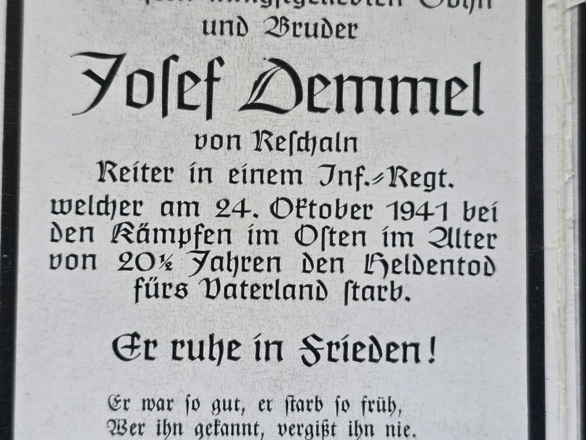 Sterbebild Schütze Rehschaln Reiter 13. Komp. Inf. Regt. 72 Russland - www.mmilitaria.com