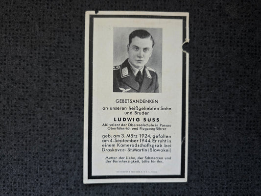 Sterbebild Oberfähnrich Passau Pilot LW Sajang Draskovce-St. Martin Slowakei - www.mmilitaria.com
