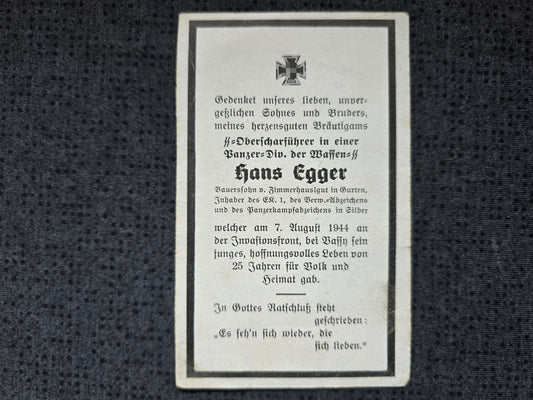 Sterbebild SS-Oberscharführer Eitzing 12. SS-Panzer Division PKA Vassy Normandie Frankreich - www.mmilitaria.com