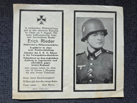 Sterbebild Feldwebel Schwarzenfeld 3. Komp. Pionier Btl. 88 Ossowiny Ukraine - www.mmilitaria.com