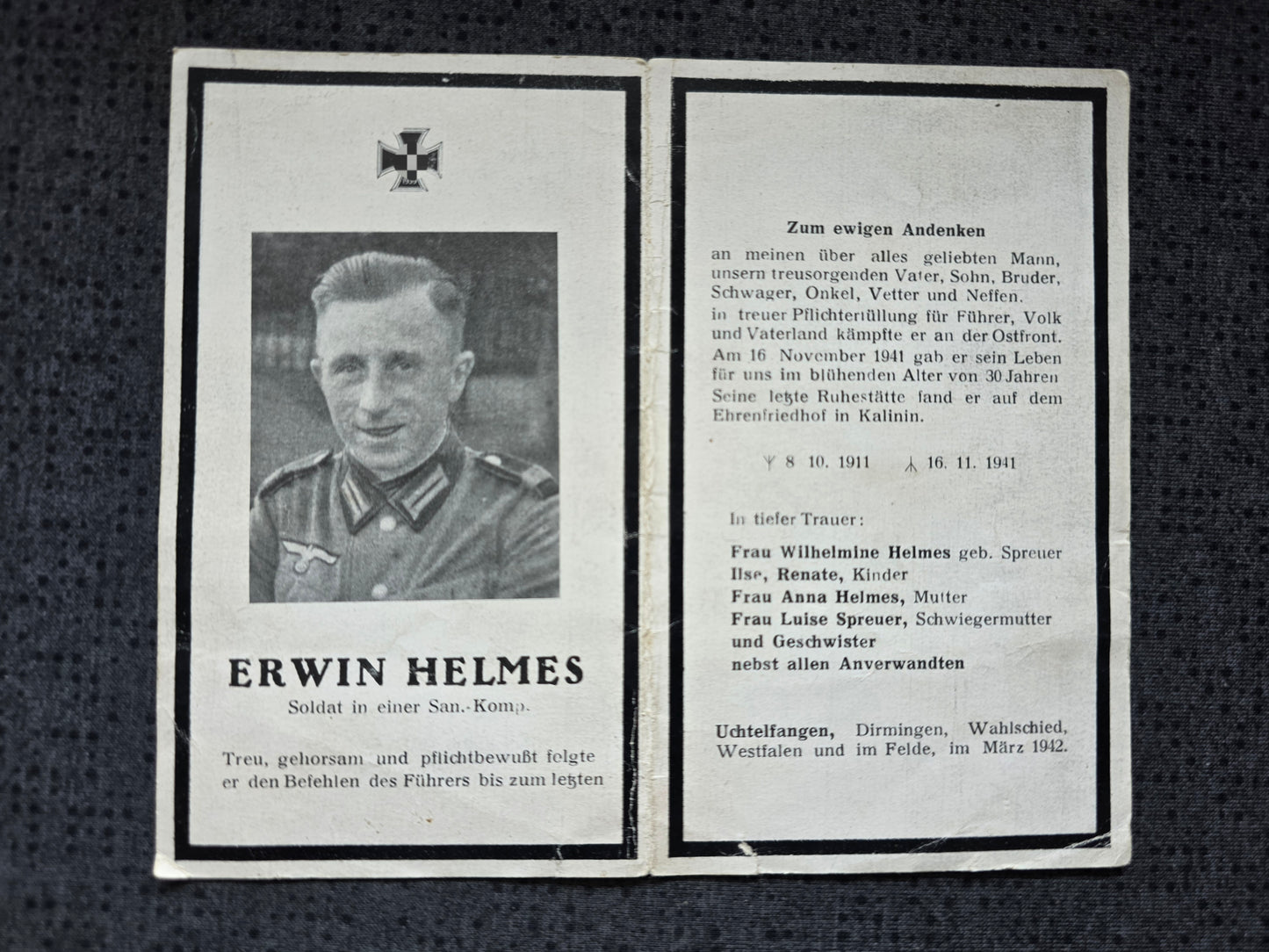 Sterbebild Schütze Dirmingen 11. Komp. Inf. Regt. 427 Kalinin Russland - www.mmilitaria.com