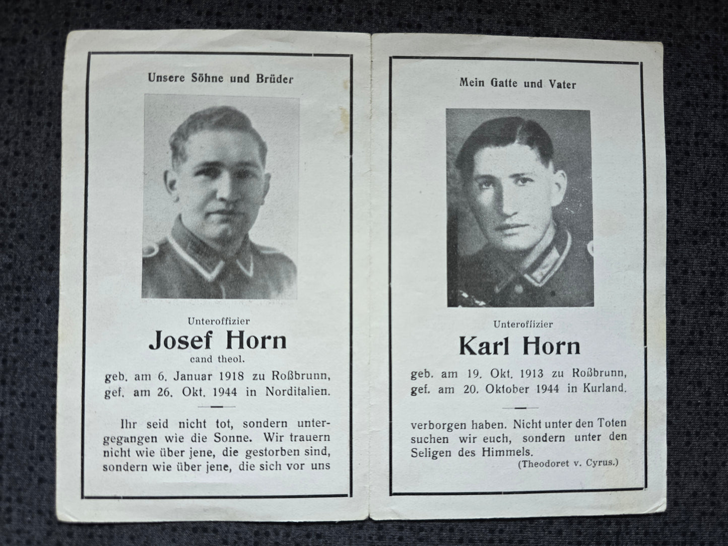 Sterbebild Brüder Roßbrunn Unteroffizier Art. Regt 356 Ronco Italien - www.mmilitaria.com