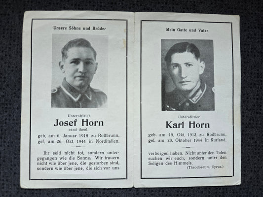 Sterbebild Brüder Roßbrunn Unteroffizier Art. Regt 356 Ronco Italien - www.mmilitaria.com