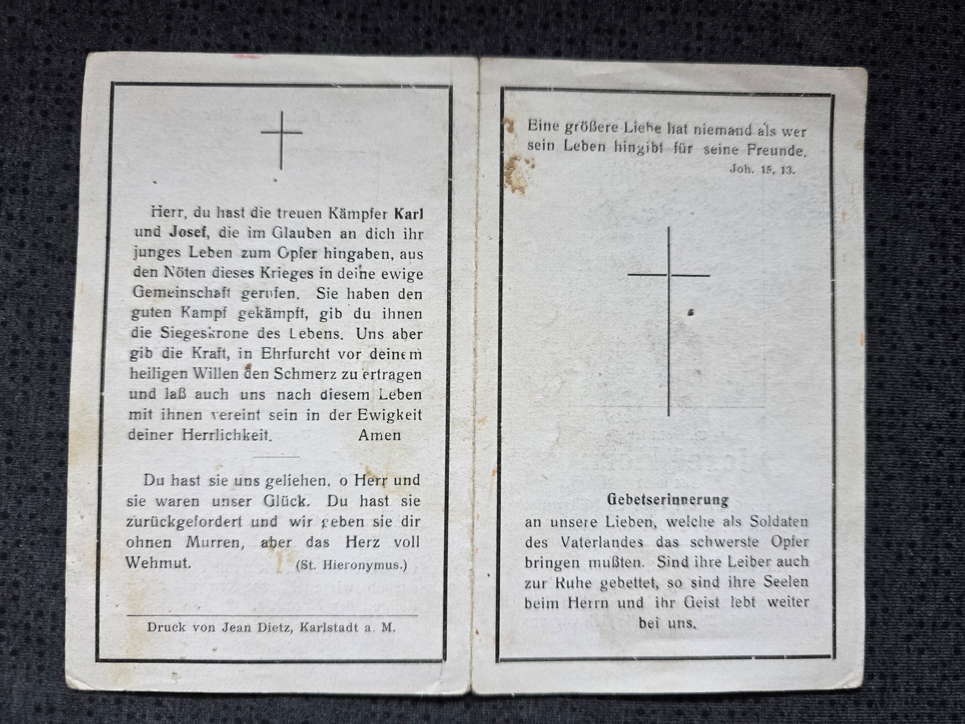 Sterbebild Brüder Roßbrunn Unteroffizier Art. Regt 356 Ronco Italien - www.mmilitaria.com