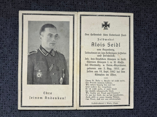 Sterbebild Oberfeldwebel Zellwies 6. Komp. Inf. Regt. 378 DKiG Am Werman (vor Höhe 5) Finnland Russland - www.mmilitaria.com