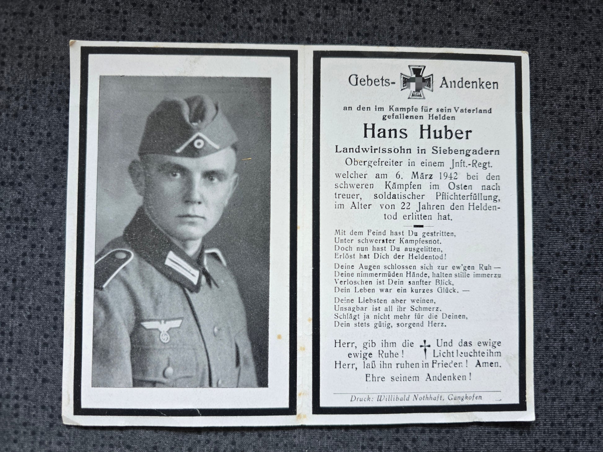 Sterbebild Obergefreiter Siebengadern 2. Komp. Inf. Regt. 316 Sennaja-ker Russland - www.mmilitaria.com
