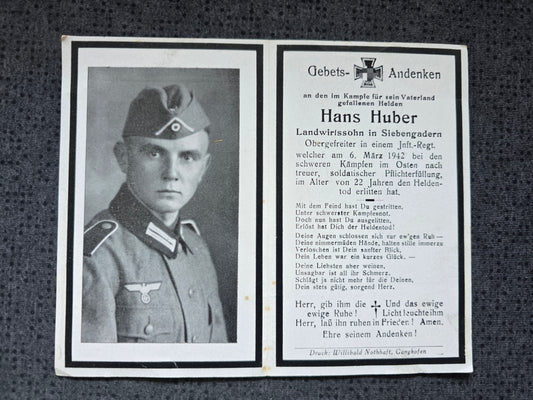 Sterbebild Obergefreiter Siebengadern 2. Komp. Inf. Regt. 316 Sennaja-ker Russland - www.mmilitaria.com
