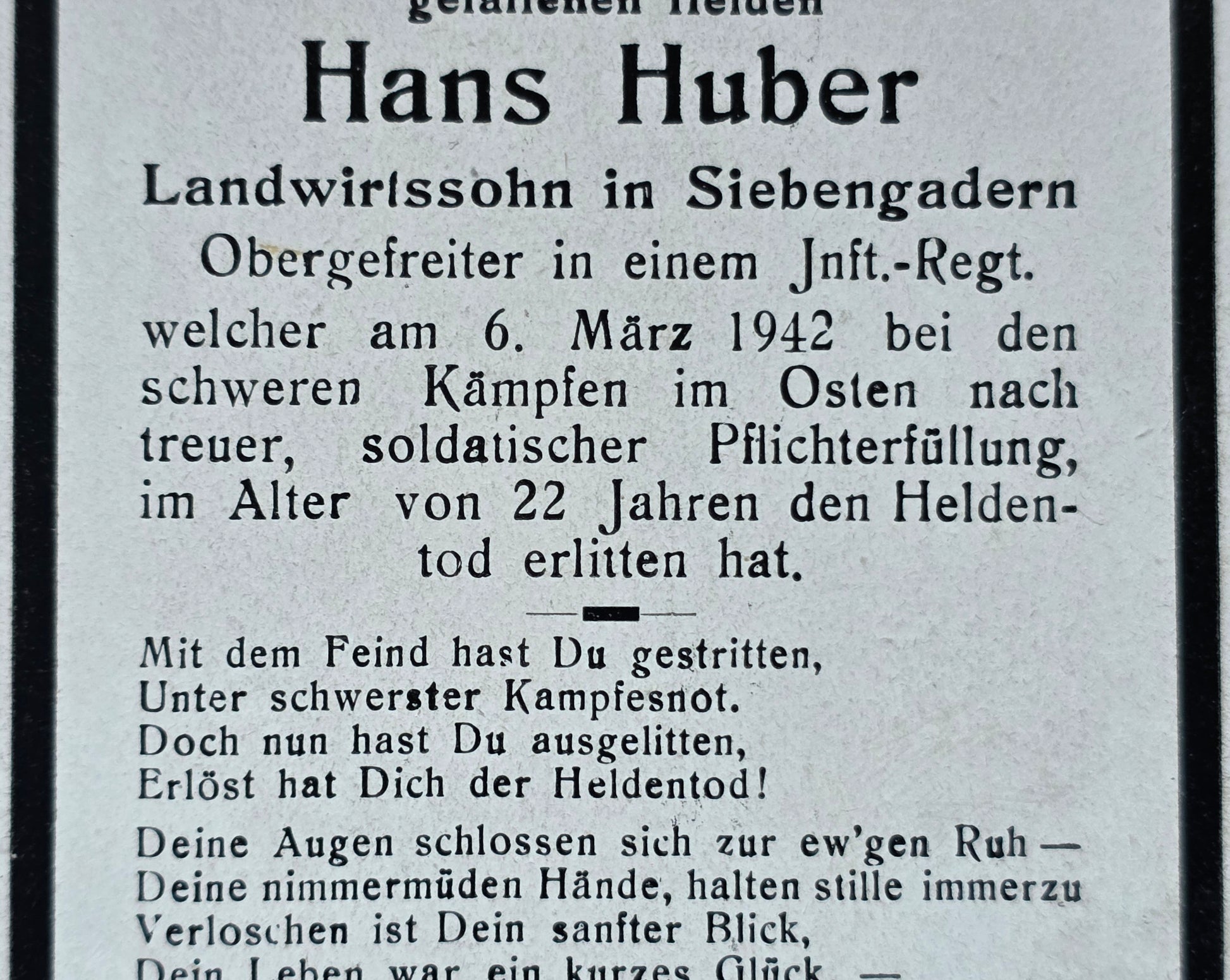 Sterbebild Obergefreiter Siebengadern 2. Komp. Inf. Regt. 316 Sennaja-ker Russland - www.mmilitaria.com