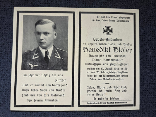 Sterbebild Unteroffizier Auretsdobl Pilot 10./KG-53 "Legion Condor" LC Illesheim Deutschland - www.mmilitaria.com