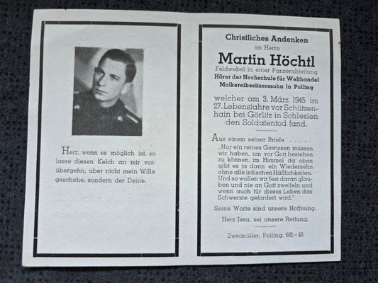 Sterbebild Feldwebel Polling Panzer Regt. Endkampf Schützenhain Görlitz Schlesien - www.mmilitaria.com