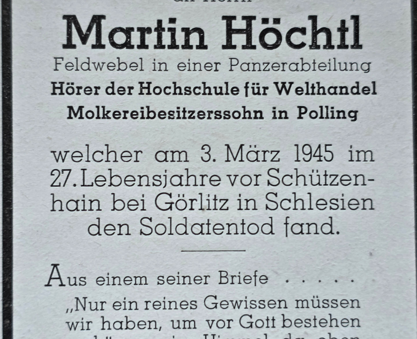 Sterbebild Feldwebel Polling Panzer Regt. Endkampf Schützenhain Görlitz Schlesien - www.mmilitaria.com