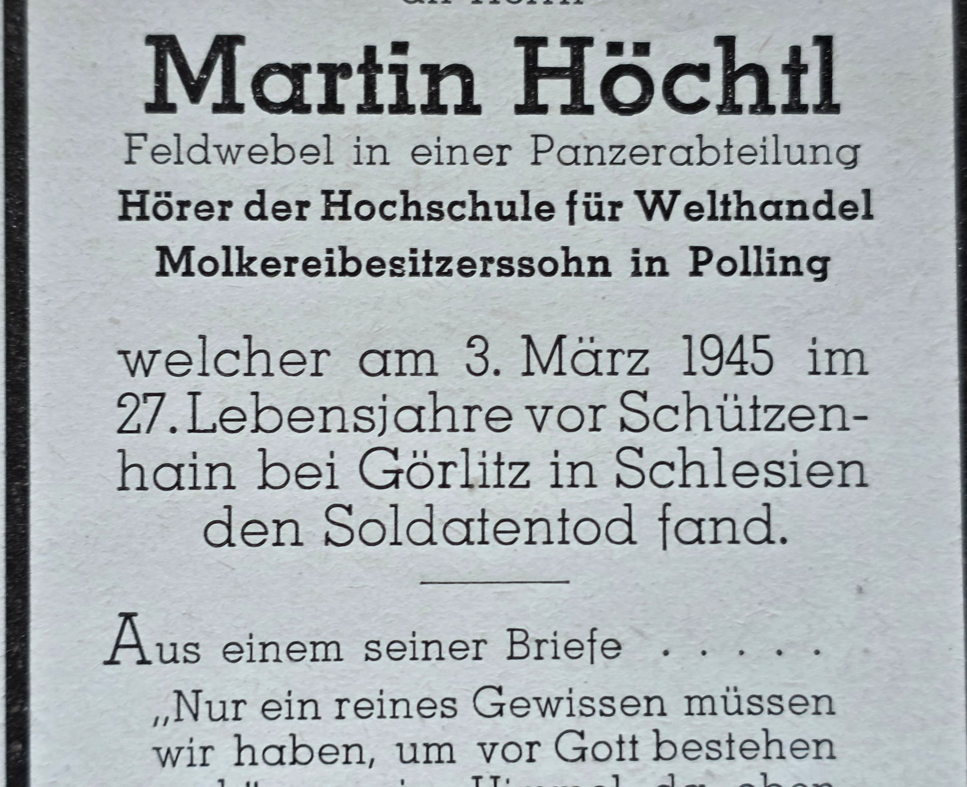 Sterbebild Feldwebel Polling Panzer Regt. Endkampf Schützenhain Görlitz Schlesien - www.mmilitaria.com