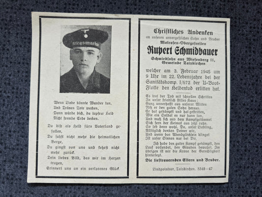 Sterbebild MtrOGfr Gunaburg Ried San.Komp.1/572 der U-Boot Flotte Frauenburg Lettland - www.mmilitaria.com