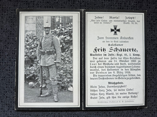 Sterbebild Musketier Meschede 5. Komp. Inf. Regt. 81 Verdun Frankreich - www.mmilitaria.com