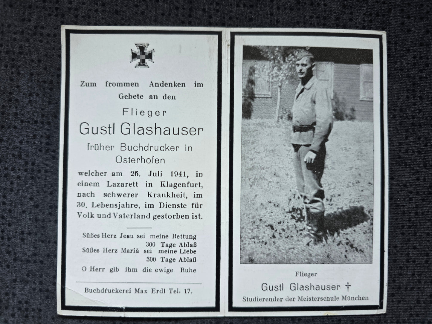 Sterbebild Flieger Osterhofen Flieger-Ausbildung Regt. 14 Klagenfurt Österreich - www.mmilitaria.com