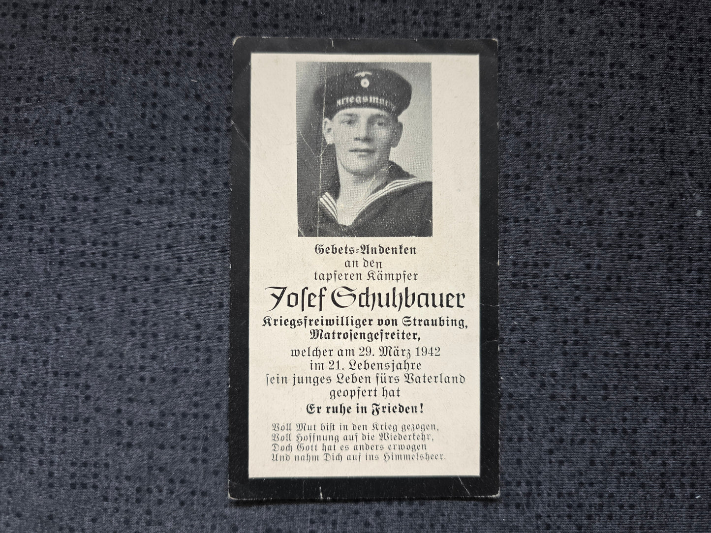 Sterbebild MtrGfr Straubing 8. Zerstörerflottille Z 26 Nordmeer Norwegen - www.mmilitaria.com