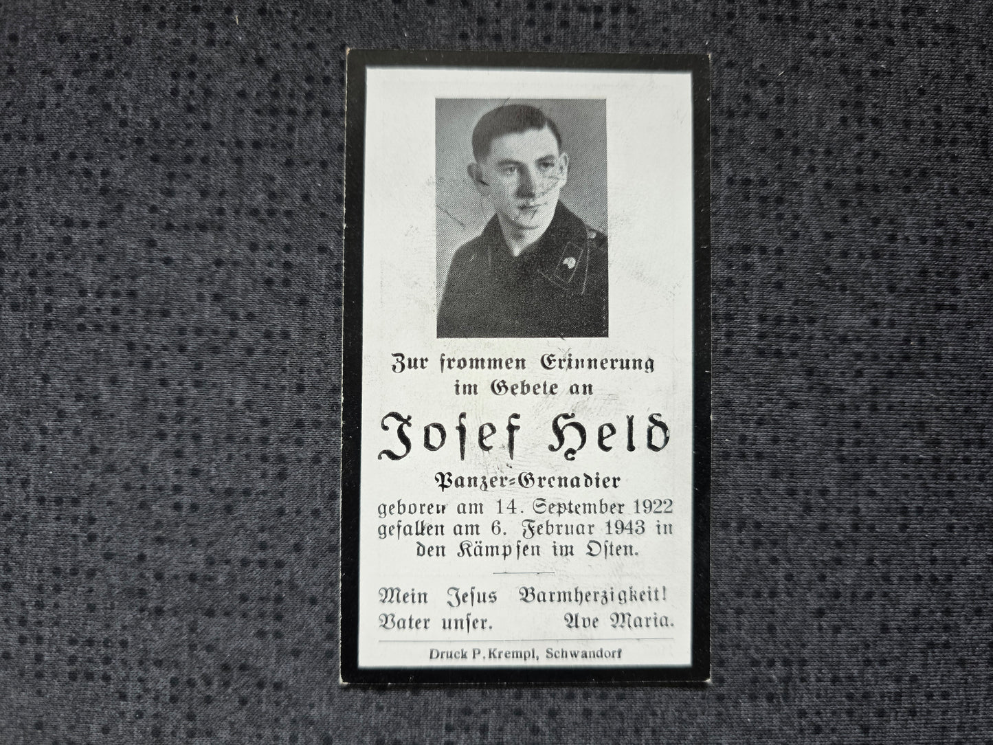 Sterbebild Gefreiter Schwandorf 2. Komp. Panzer Regt. 35 Woronzowo Russland - www.mmilitaria.com