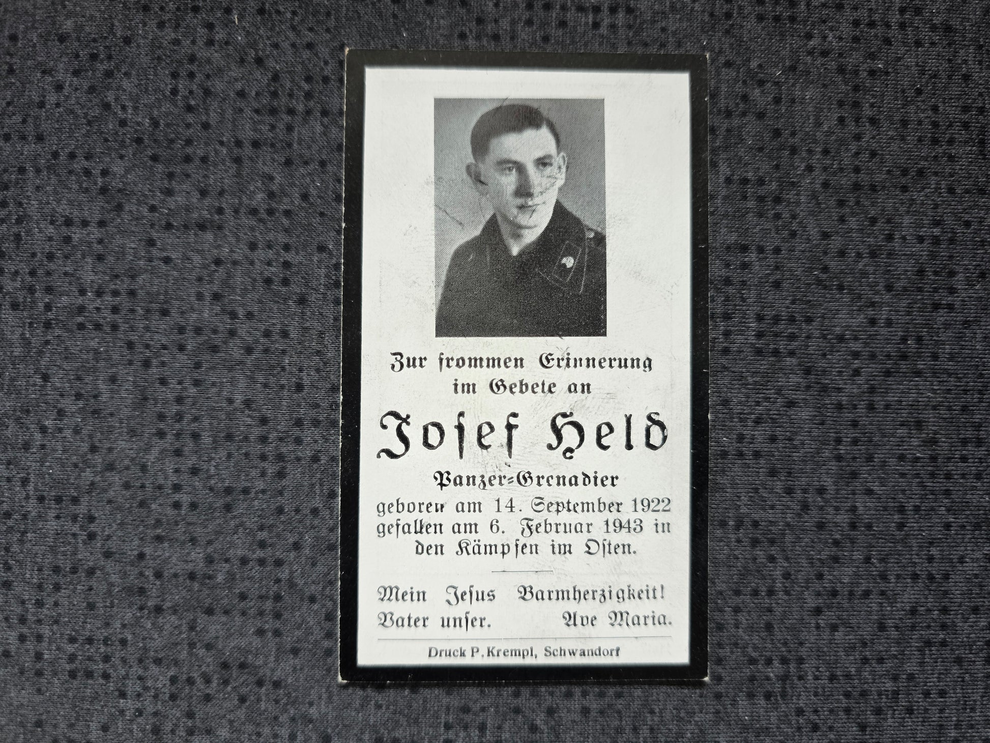 Sterbebild Gefreiter Schwandorf 2. Komp. Panzer Regt. 35 Woronzowo Russland - www.mmilitaria.com