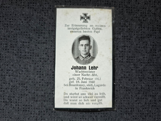 Sterbebild Wachtmeister München 1. Komp. Nachrichten Abt. 268 Bourdonnay Lagarde Frankreich - www.mmilitaria.com