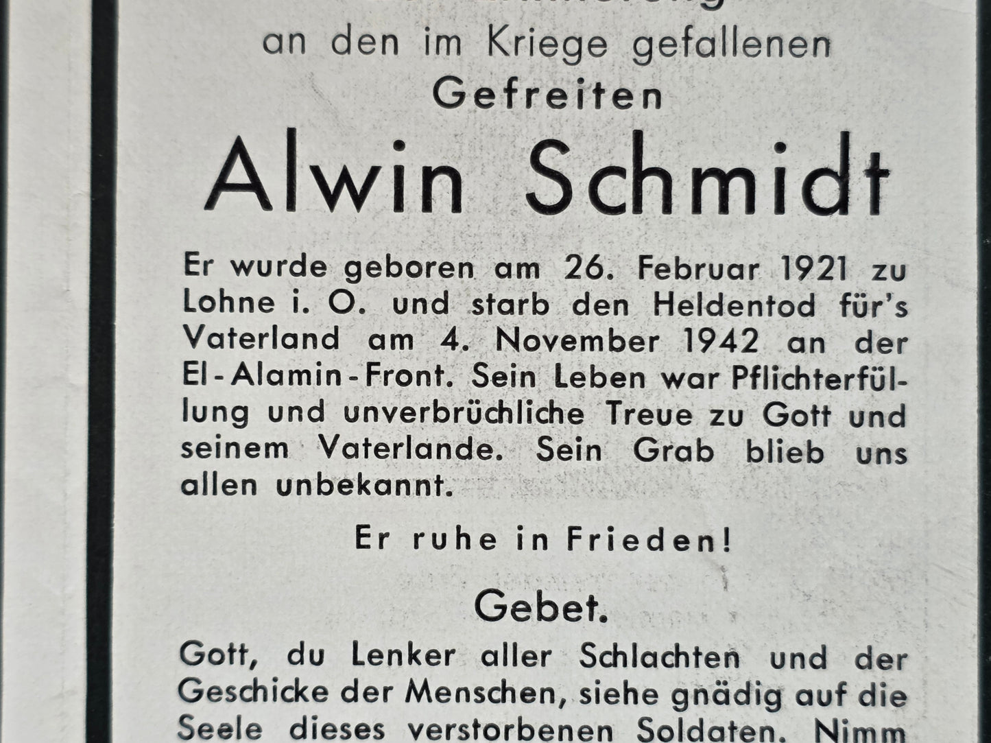 Sterbebild Gefreiter Lohne 5. Batterie Flak Regt. 18 DAK El Alamein Ägypten Afrika - www.mmilitaria.com