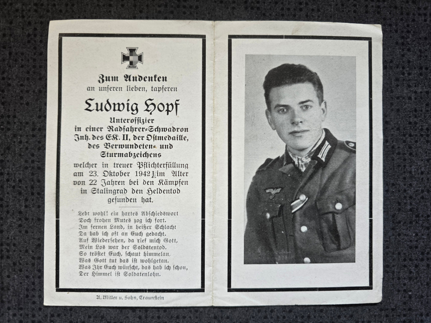 Sterbebild Unteroffizier Egerndach 7. Schwadron Panzer-Gren. Regt. 21 Stalingrad Russland - www.mmilitaria.com