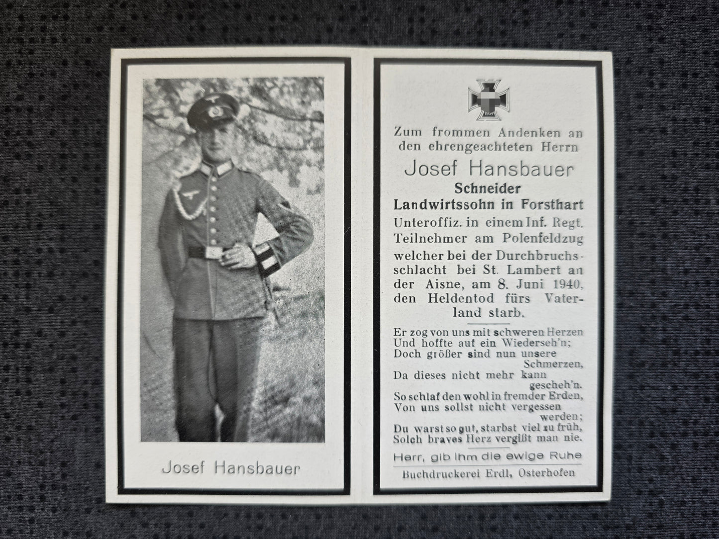 Sterbebild Unteroffizier Forsthart 6. Komp. Inf. Regt. 85 St. Lambert Aisne Frankreich - www.mmilitaria.com