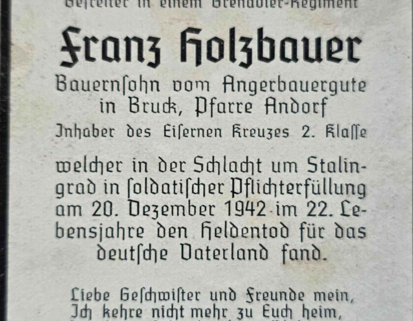 Sterbebild Gefreiter Andorf Radfahr-Abt. 100 Stalingrad Russland - www.mmilitaria.com