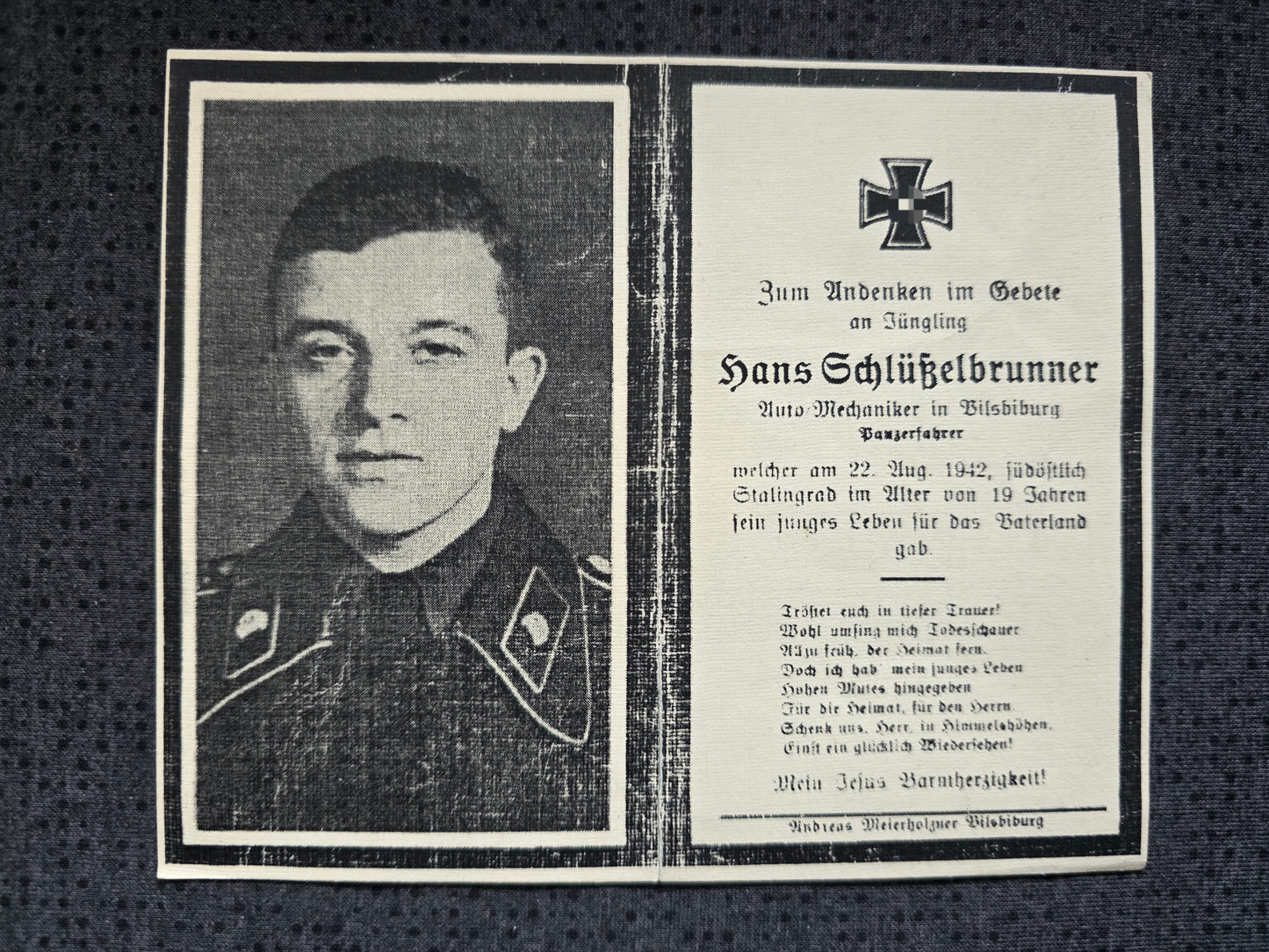 Sterbebild Schütze Landshut 24. Panzer Division Stalingrad Rossoschka Russland - www.mmilitaria.com