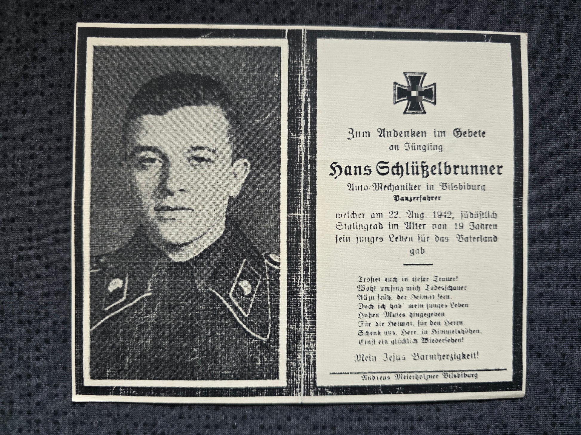 Sterbebild Schütze Landshut 24. Panzer Division Stalingrad Rossoschka Russland - www.mmilitaria.com