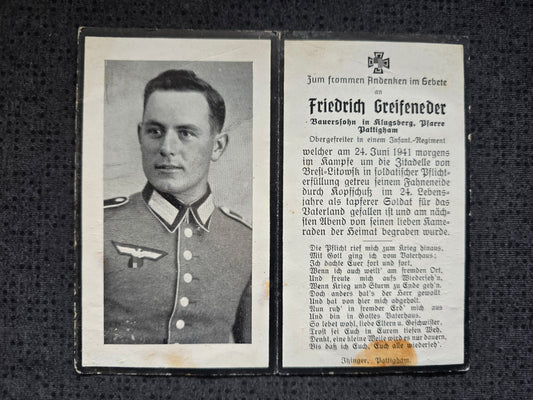 Sterbebild Obergefreiter Pattigham 7. Komp. Inf. Regt. 135 Zitadelle Brest-Litowsk Weissrussland - www.mmilitaria.com