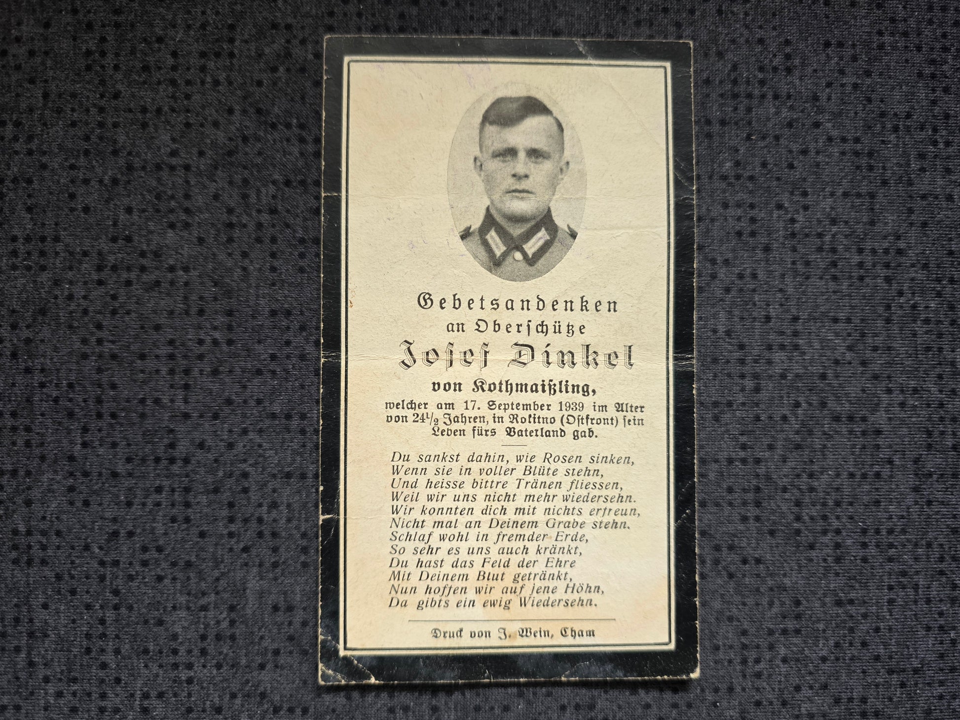 Sterbebild Oberschütze Fuchsstadt 7. Komp. Inf. Regt. 86 Łomża Polen 1939 - www.mmilitaria.com
