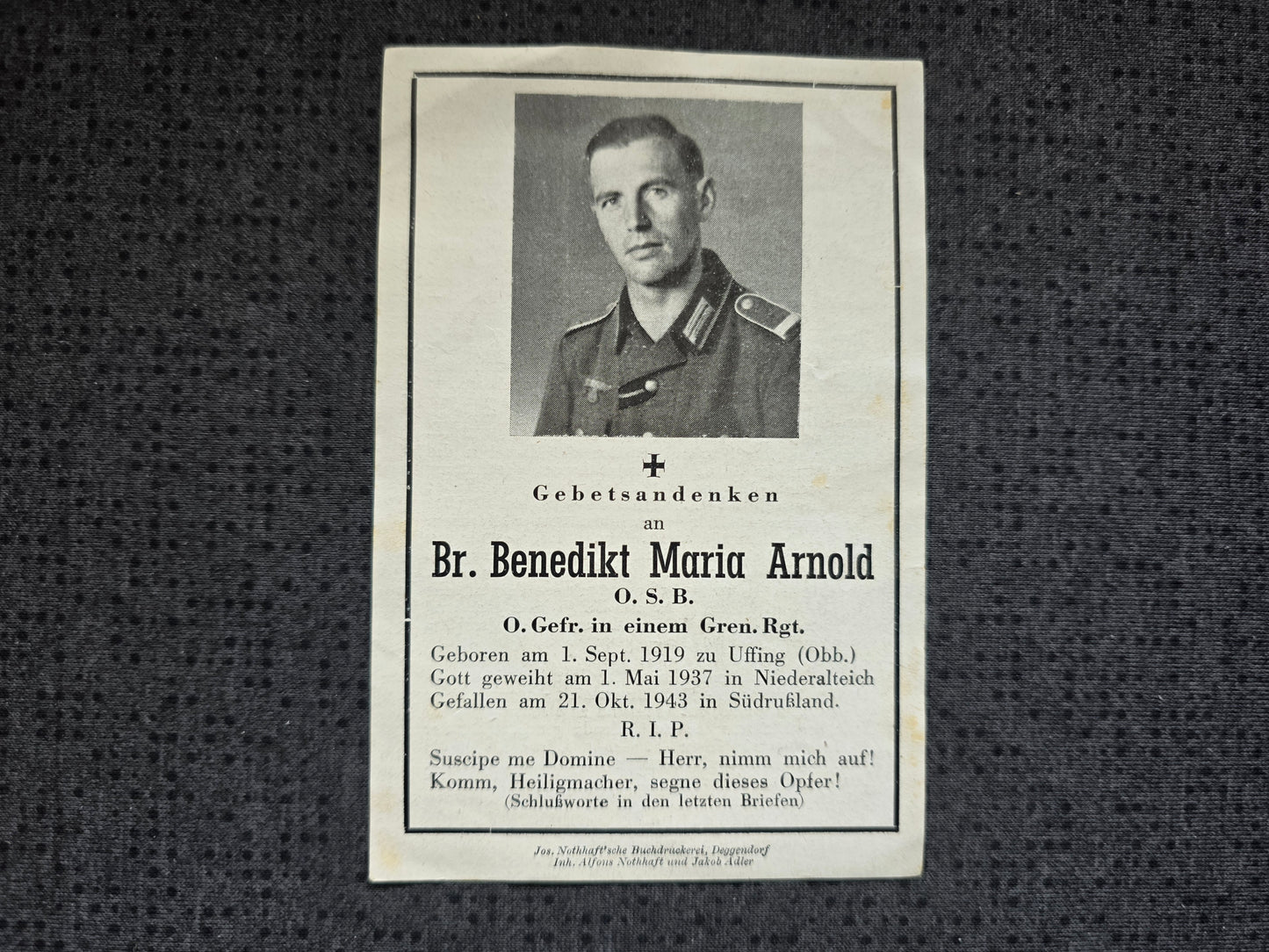 Sterbebild Obergefreiter Uffing Gren. Regt. Priester Russland Feldpost Rückseite - www.mmilitaria.com